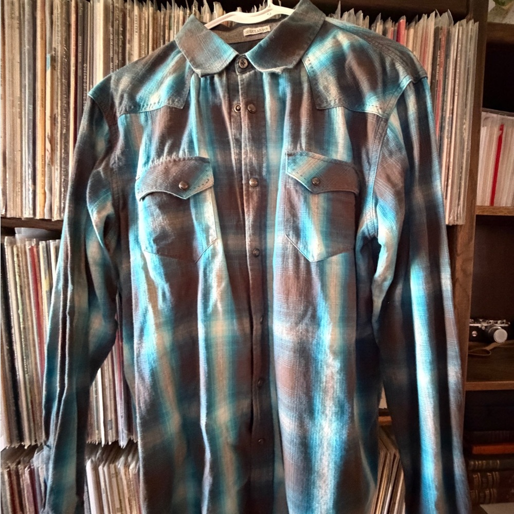 Men's Blue Plaid Casual Button Down Shirt